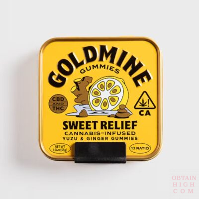 Sweet Relief Yuzu & Ginger tin by Goldmine Gummies obtain high